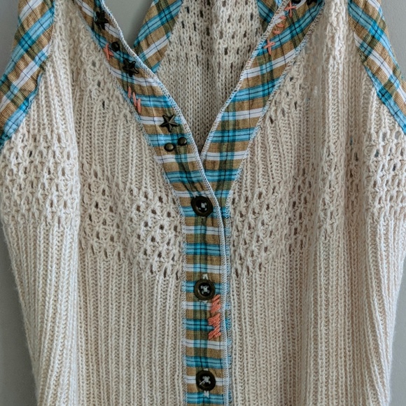 Free People Knit Tank Top Tan Button Down Size S - Picture 2 of 7